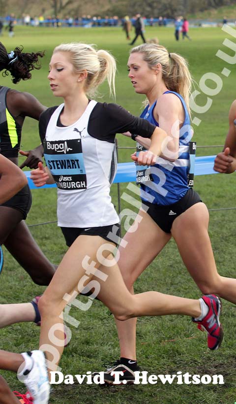 Emily Stewart (GB) and Ashley Gibson (Morpeth) during the Internation Womens 3k BUPA Great Edinburgh Cross country.